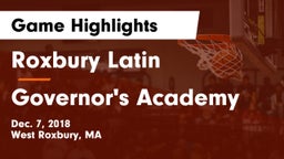 Roxbury Latin  vs Governor's Academy  Game Highlights - Dec. 7, 2018