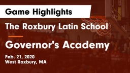 The Roxbury Latin School vs Governor's Academy  Game Highlights - Feb. 21, 2020