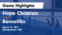 Hope Christian  vs Bernalillo  Game Highlights - March 12, 2021