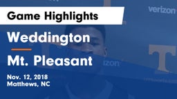 Weddington  vs Mt. Pleasant Game Highlights - Nov. 12, 2018