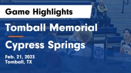 Tomball Memorial  vs Cypress Springs  Game Highlights - Feb. 21, 2023