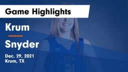 Krum  vs Snyder  Game Highlights - Dec. 29, 2021