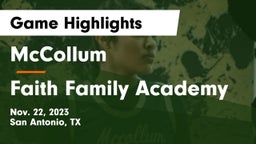 McCollum  vs Faith Family Academy Game Highlights - Nov. 22, 2023