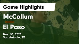 McCollum  vs El Paso  Game Highlights - Nov. 30, 2023
