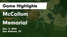 McCollum  vs Memorial  Game Highlights - Dec. 5, 2023
