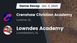 Recap: Crenshaw Christian Academy  vs. Lowndes Academy  2020