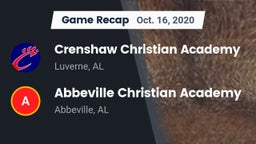 Recap: Crenshaw Christian Academy  vs. Abbeville Christian Academy  2020
