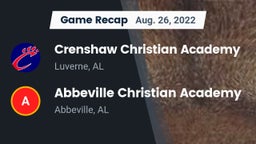 Recap: Crenshaw Christian Academy  vs. Abbeville Christian Academy  2022