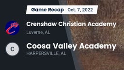 Recap: Crenshaw Christian Academy  vs. Coosa Valley Academy 2022