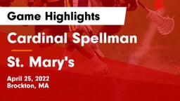 Cardinal Spellman  vs St. Mary's  Game Highlights - April 25, 2022