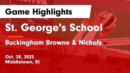 St. George's School vs Buckingham Browne & Nichols  Game Highlights - Oct. 28, 2023
