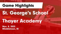 St. George's School vs Thayer Academy  Game Highlights - Nov. 8, 2023