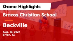 Brazos Christian School vs Beckville  Game Highlights - Aug. 18, 2022