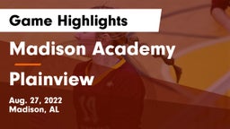 Madison Academy  vs Plainview Game Highlights - Aug. 27, 2022