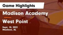 Madison Academy  vs West Point  Game Highlights - Sept. 10, 2022