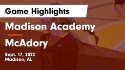 Madison Academy  vs McAdory  Game Highlights - Sept. 17, 2022