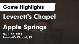 Leverett's Chapel  vs Apple Springs  Game Highlights - Sept. 23, 2022