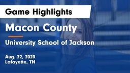 Macon County  vs University School of Jackson Game Highlights - Aug. 22, 2020