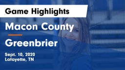 Macon County  vs Greenbrier  Game Highlights - Sept. 10, 2020