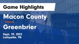 Macon County  vs Greenbrier  Game Highlights - Sept. 29, 2022