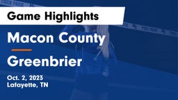 Macon County  vs Greenbrier  Game Highlights - Oct. 2, 2023