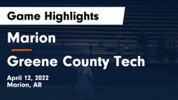 Marion  vs Greene County Tech  Game Highlights - April 12, 2022