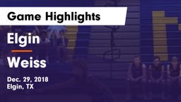 Elgin  vs Weiss  Game Highlights - Dec. 29, 2018