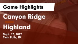 Canyon Ridge  vs Highland  Game Highlights - Sept. 17, 2022