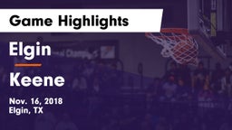 Elgin  vs Keene  Game Highlights - Nov. 16, 2018