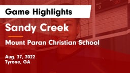 Sandy Creek  vs Mount Paran Christian School Game Highlights - Aug. 27, 2022