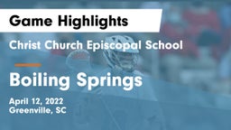 Christ Church Episcopal School vs Boiling Springs Game Highlights - April 12, 2022