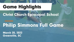 Christ Church Episcopal School vs Philip Simmons Full Game Game Highlights - March 20, 2022