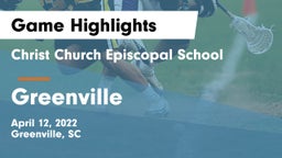 Christ Church Episcopal School vs Greenville  Game Highlights - April 12, 2022