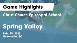 Christ Church Episcopal School vs Spring Valley  Game Highlights - Feb. 25, 2023