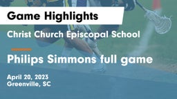 Christ Church Episcopal School vs Philips Simmons full game Game Highlights - April 20, 2023