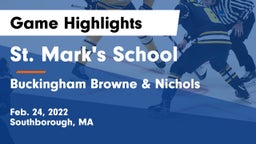 St. Mark's School vs Buckingham Browne & Nichols  Game Highlights - Feb. 24, 2022