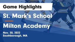 St. Mark's School vs Milton Academy Game Highlights - Nov. 30, 2022