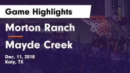 Morton Ranch  vs Mayde Creek  Game Highlights - Dec. 11, 2018
