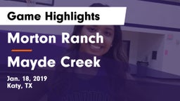 Morton Ranch  vs Mayde Creek  Game Highlights - Jan. 18, 2019