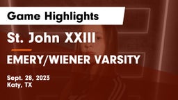 St. John XXIII  vs EMERY/WIENER VARSITY  Game Highlights - Sept. 28, 2023
