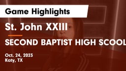 St. John XXIII  vs SECOND BAPTIST HIGH SCOOL Game Highlights - Oct. 24, 2023