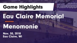 Eau Claire Memorial  vs Menomonie  Game Highlights - Nov. 30, 2018