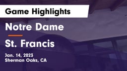 Notre Dame  vs St. Francis  Game Highlights - Jan. 14, 2023