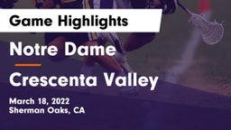 Notre Dame  vs Crescenta Valley  Game Highlights - March 18, 2022