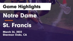 Notre Dame  vs St. Francis  Game Highlights - March 26, 2022