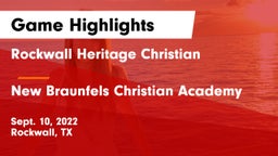 Rockwall Heritage Christian  vs New Braunfels Christian Academy Game Highlights - Sept. 10, 2022