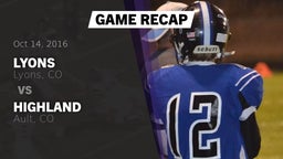 Recap: Lyons  vs. Highland  2016