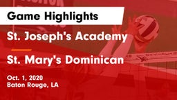 St. Joseph's Academy  vs St. Mary's Dominican  Game Highlights - Oct. 1, 2020