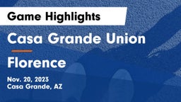 Casa Grande Union  vs Florence  Game Highlights - Nov. 20, 2023