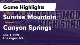 Sunrise Mountain  vs Canyon Springs  Game Highlights - Jan. 4, 2024